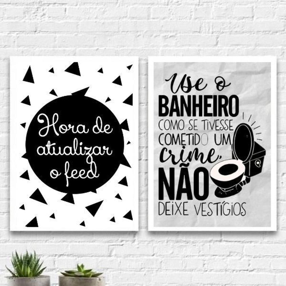 Kit 2 Quadros Divertidos Para Banheiro 24X18Cm - Com Vidro