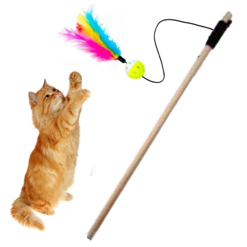 Varinha Brinquedo Pena Bolinha Interativa Gato Pet C/ Pena