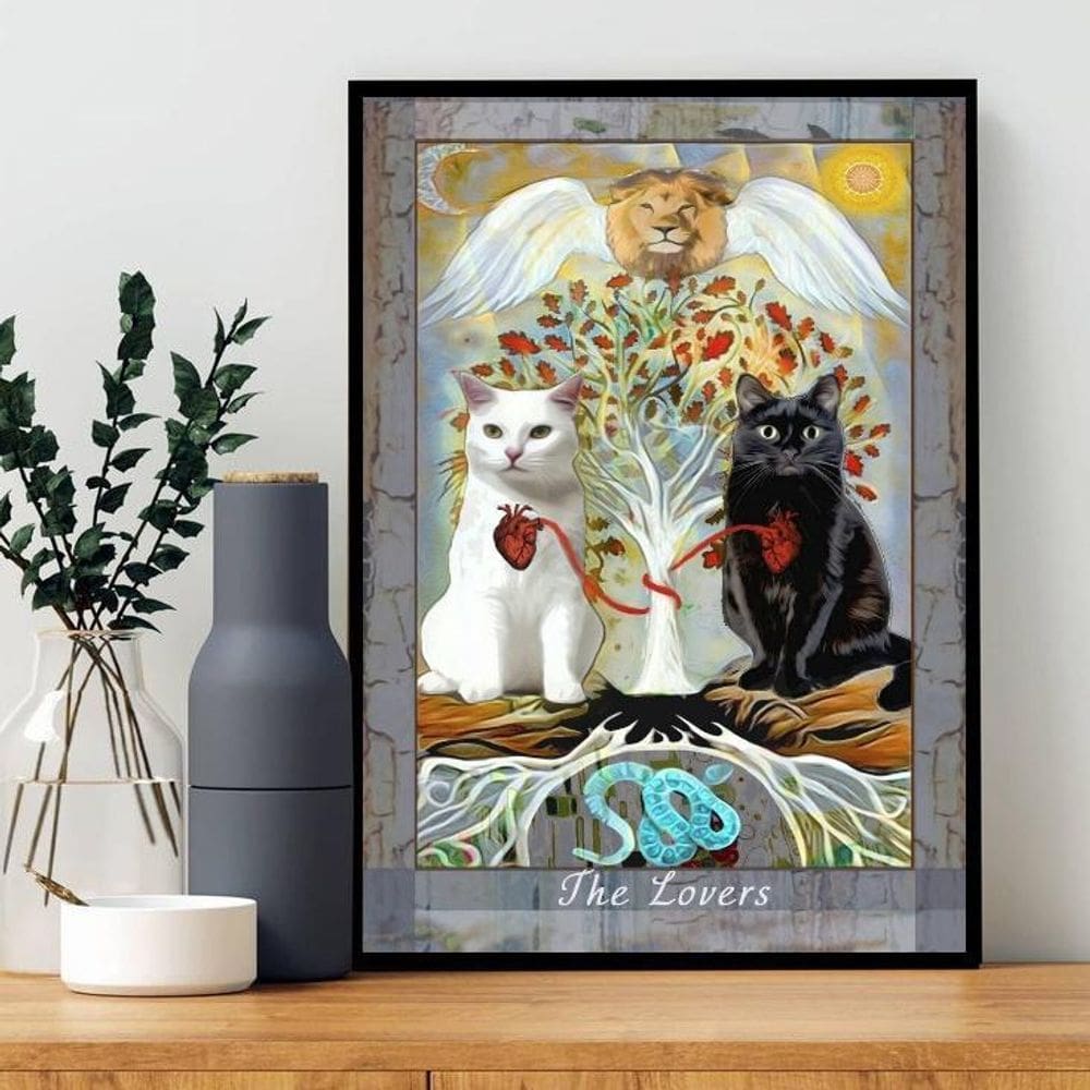 Quadro Carta Tarot Gato The Lovers 45X34Cm