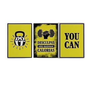 Kit 3 Quadros Treino You Can 33X24Cm - Com Vidro