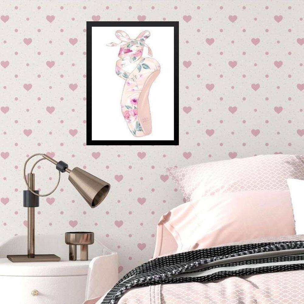 Quadro Infantil Menina Sapatilha De Balé 45X34Cm - Com Vidro