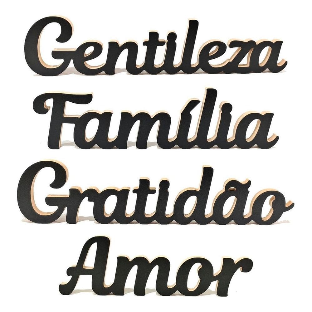 Kit 4 Palavras Gentileza Gratidão Amor Família Madeira Preto