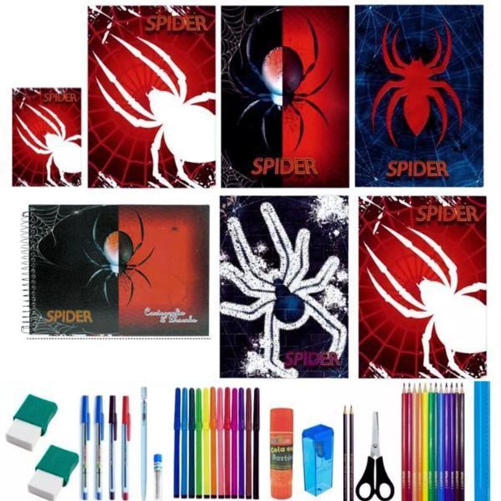 Kit 7 Caderno Spider Brochurão Capa Dura 96 Folhas 38 Itens
