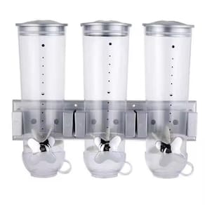 Dispenser De Parede Triplo Porta Alimentos Cereais Sucrilhos Granola Cozinha 3 Potes Hermetico Luxo