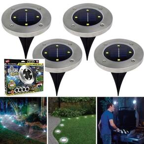 Kit 4 Lampada Solar Iluminacao Jardim Patio Area Externa Disco Iluminado Decorativo