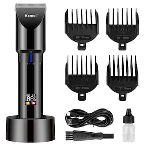 Máquina de Cortar Cabelo Kemei Black sem Fio, Lâmina Ajustável km-3293 - Preta