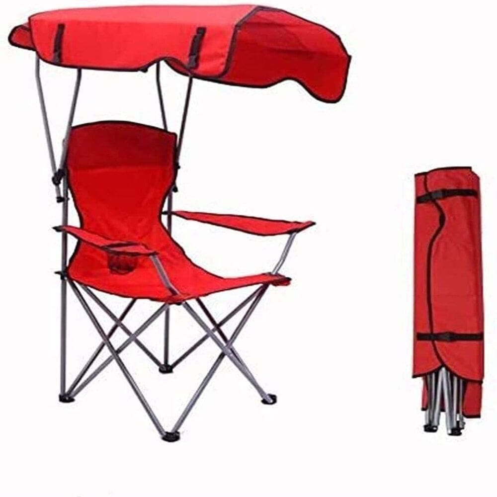 Cadeira Com Guarda Sol Camping Praia Pesca 2 Em 1 Com Porta Copo Multiuso Dobravel