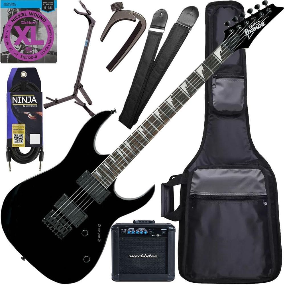 Kit Guitarra Ibanez Grg121 Dx Hh Black Flat Bkf Gx04