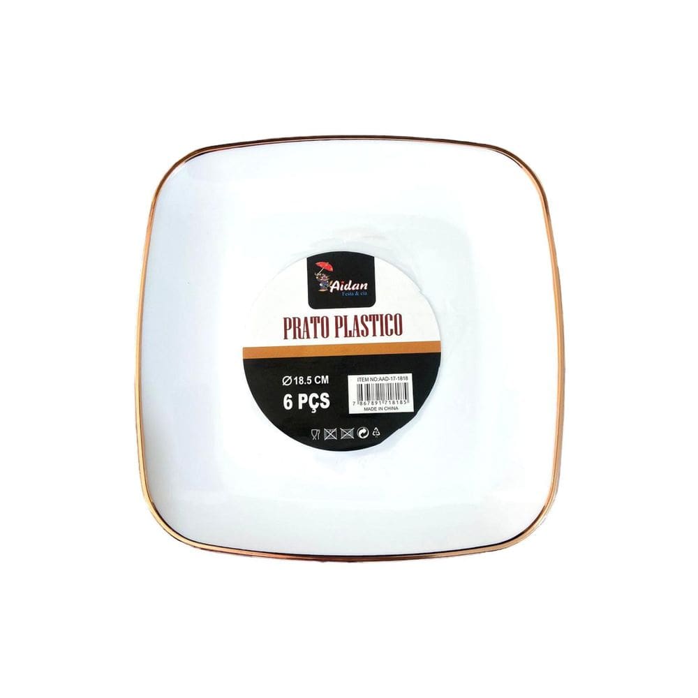 Kit 24 Pratos Quadrados Acrílico Luxo Borda Rosê 18Cm Festa