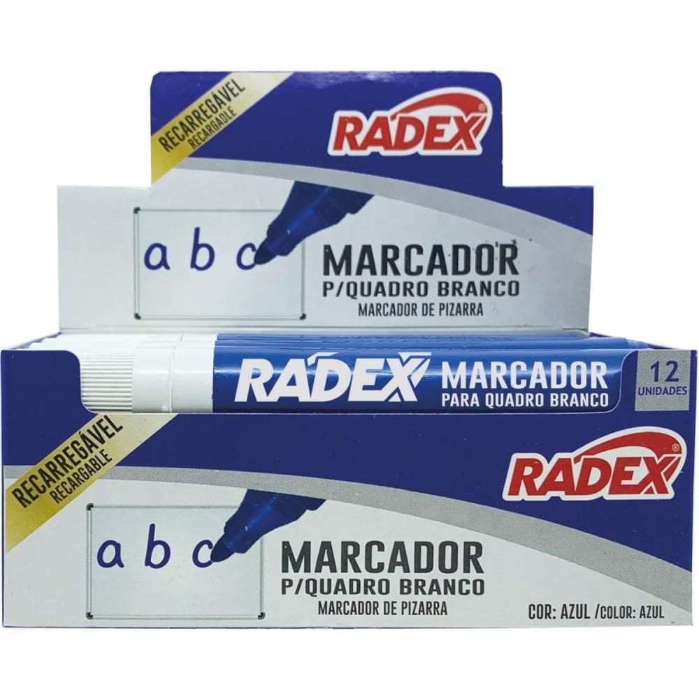 Pincel Quadro Branco Recarregável Azul 12 unid - Radex