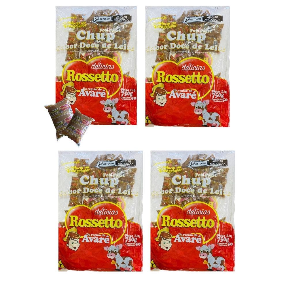Kit 4 Pacotes Com 50 Un Chup Doce De Leite Rosseto 1,5Kg