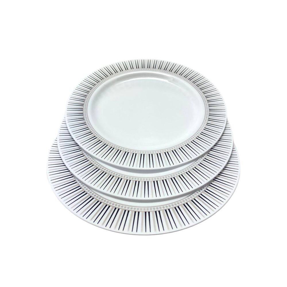 Kit 12 Pratos Luxo Acrílico Redondo Borda Pino Prata 18Cm