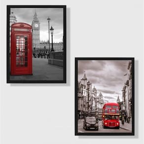 Kit 2 Quadros Fotografias Londres 33X24Cm