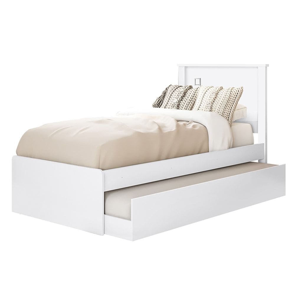Cama Solteiro Com Auxiliar Barcelona Branco Branco Preto Tebar