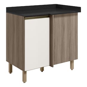 Balcao Com Tampo Canto Reto MDF Kali 12227 Carvalho Toq Off White Cetim Nicioli