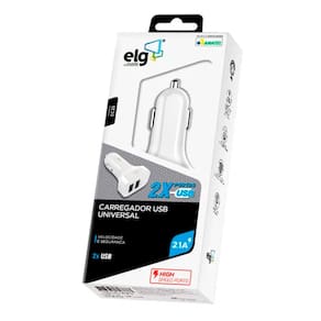 Carregador Veicular USB Universal ELG 2.1A Branco 2 Portas USB