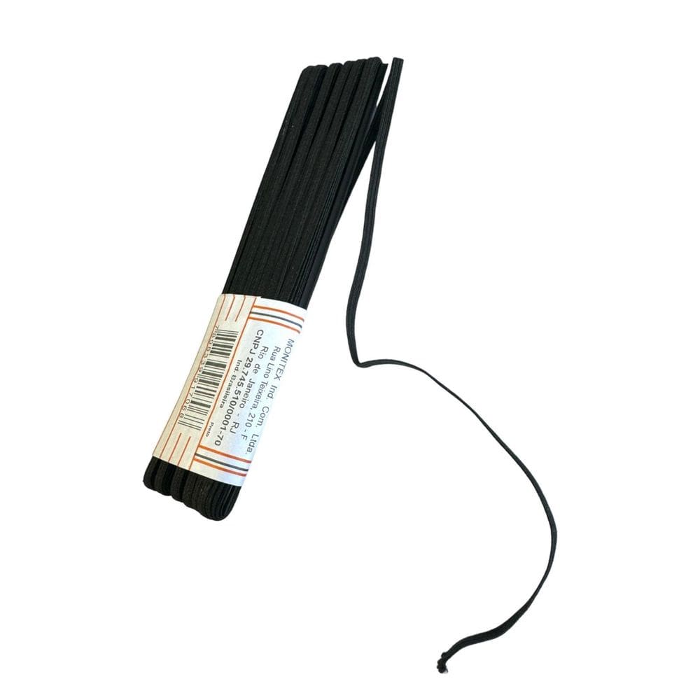Kit 6Un Elástico Chato N8, 5Mm, Preto Poliéster 10 Metros