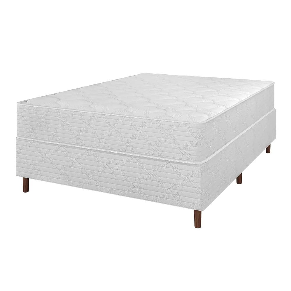 Cama Box Casal 138 Matelassê Branco Com Colchão Barcelona Molas Ensacadas Bello Box