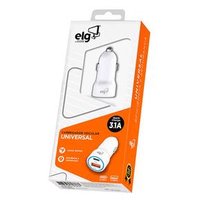 Carregador Veicular Universal ELG 3.1A 2 Portas Tipo C e USB Branco