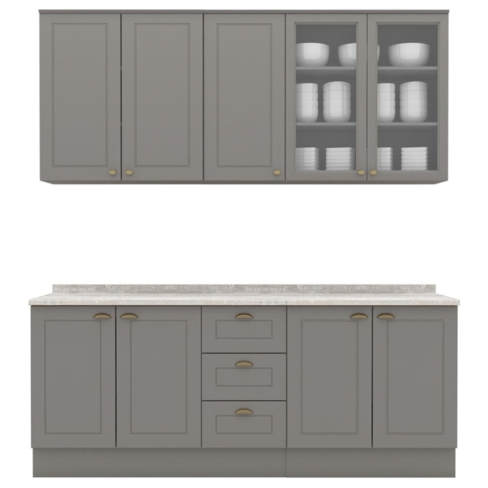 Cozinha Modulada 200 cm CE854 Americana Cinza Calcare Henn