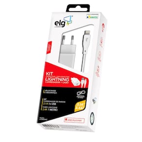 Carregador de Parede 2.1A e Cabo 2.4A Lightning ELG Branco 1 Metro