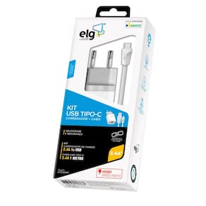 Carregador de Parede e Cabo USB Tipo C ELG 2.4A Universal 1 Metro