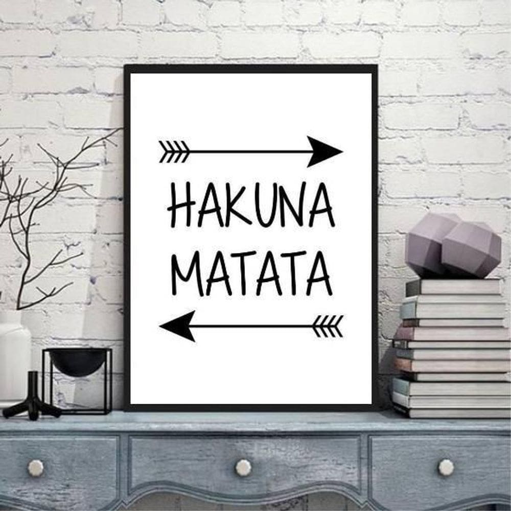 Quadro Frase Hakuna Matata 24X18 - Com Vidro - Madeira Preta