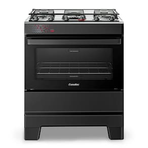 Fogão a Gás Mesa Inox Super Chama Tampa de Vidro Forno 84L Limpa Fácil e Acendimento Automático IDEAL Top T5IAP Cor Preto 5 bocas Bivolt