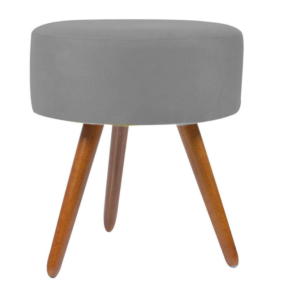 Puf, Puff Para Sala Redondo Pé Palito Suede Cinza