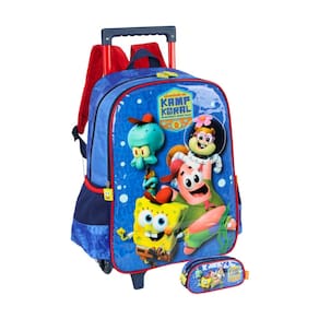 Kit Escolar Bob Esponja Mochila Roda + Estojo D - Azul
