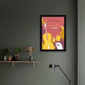 Quadro Decorativo O Vinho E A Música Moldura Preta 24X18Cm