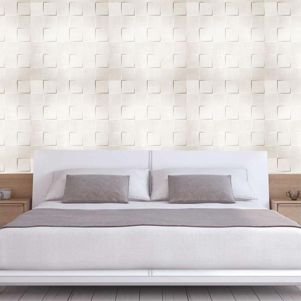 Papel De Parede Geométrico Quadrados Cinza 3D Autocolante