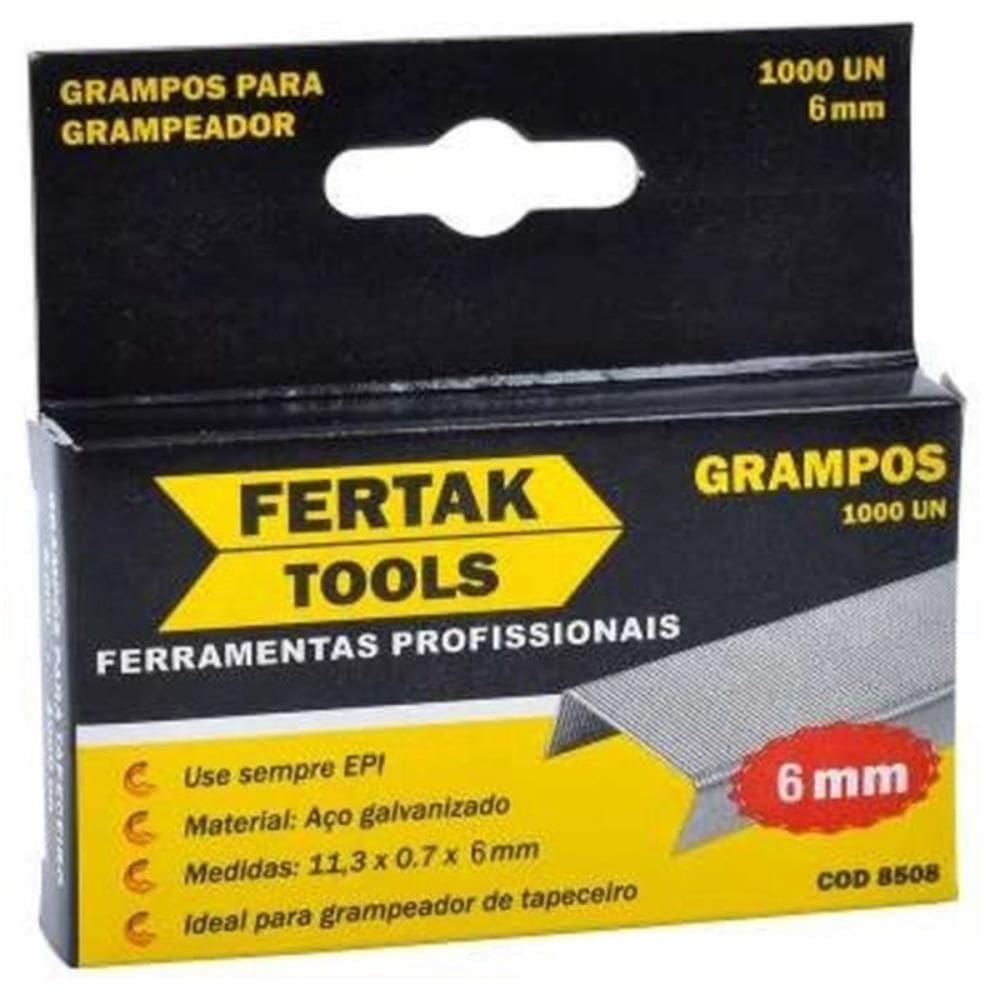 Grampo p/Grampeador 6mm Galvazinado C/1000 Grampos - Fertak