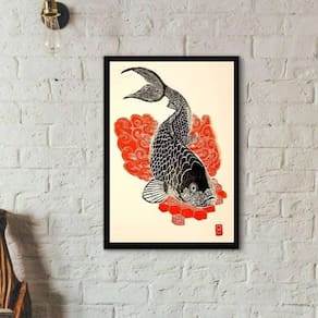 Quadro Decorativo Carpa Japonesa 24X18 Com Vidro - Preta