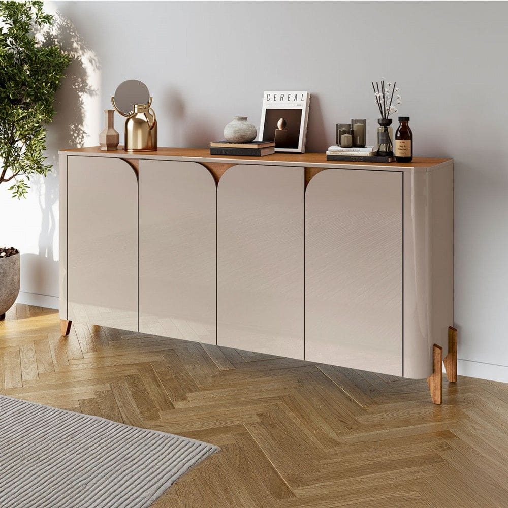 Balcão Buffet Memphis 4 Portas Off White/Cedro - Casa D