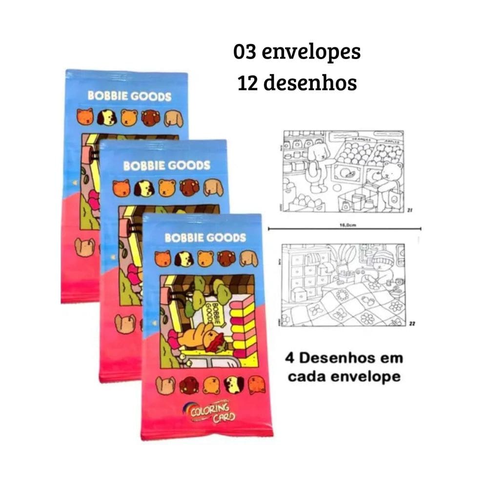 03 Cards para colorir Bobi guds 12 desenhos colecionaveis papelaria desenho famosos para pintar