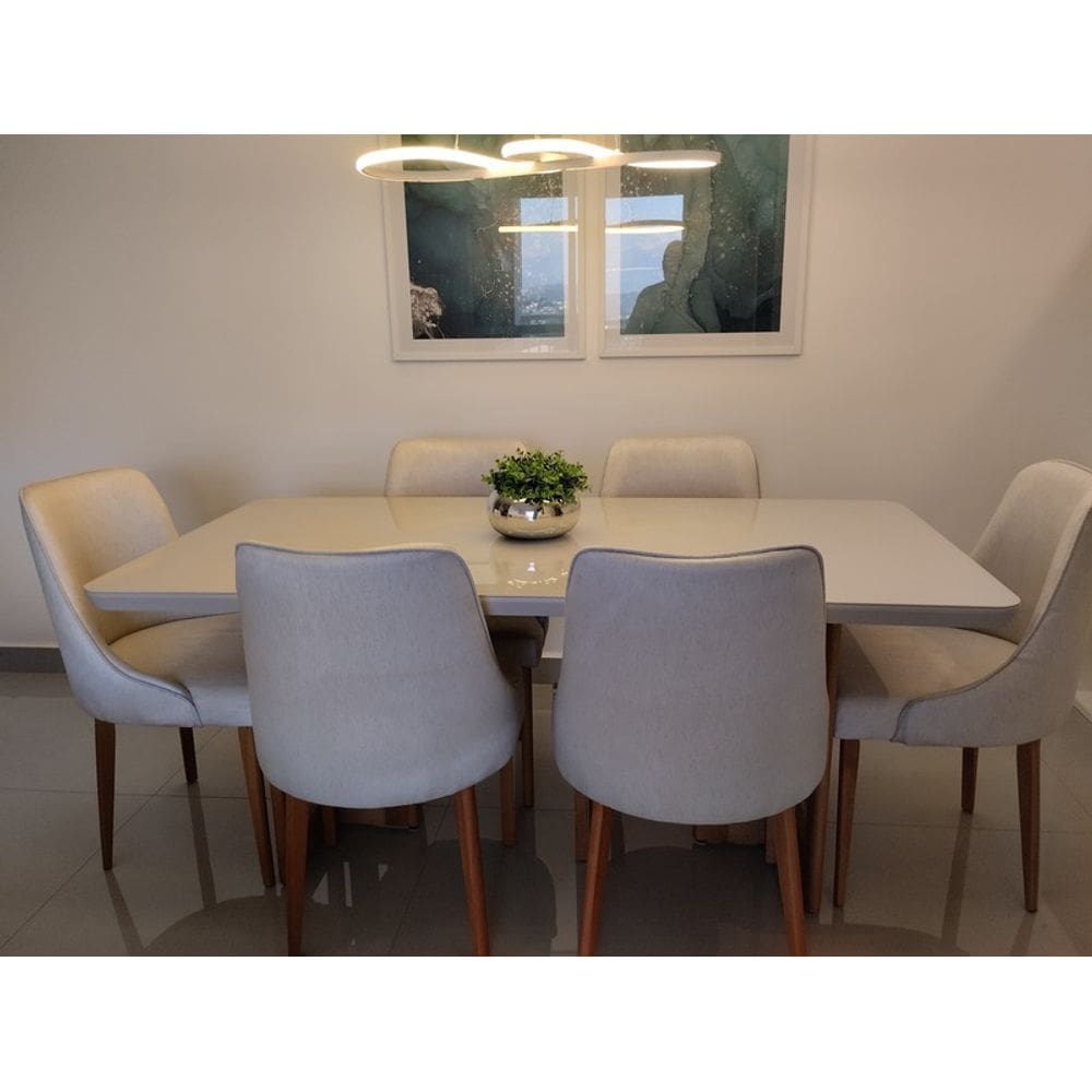 Sala de Jantar Madeira Maciça com Vidro 6 Cadeiras 1,80x0,90m - Talia - Espresso Móveis