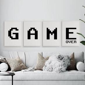 Kit Quadros Game Over Preto E Branco 24X18Cm 4 Peças