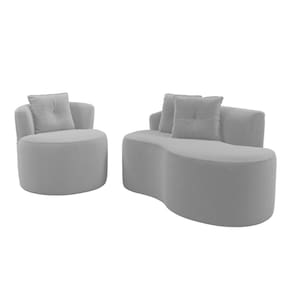 Kit Sofá e Poltrona Orgânica Living Bob com Almofadas Bouclê Cinza Claro - Abmaza