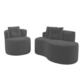 Kit Sofá e Poltrona Orgânica Living Bob com Almofadas Bouclê Cinza Escuro - Abmaza