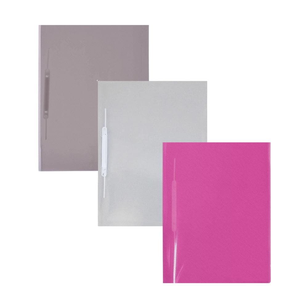 Kit 03 Pastas Grampo Trilho Plástica Oficio Cristal, Fume, Rosa ACP | Classificadora
