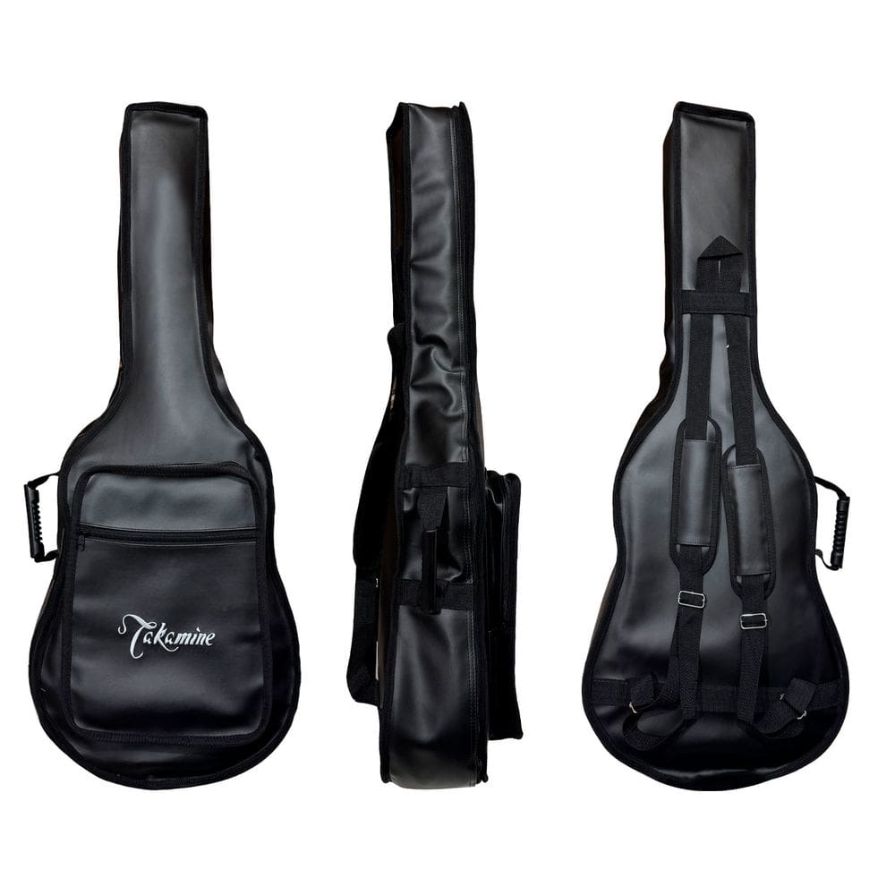 CAPA BAG P/ VIOLÃO FOLK CARGO COURO SINTÉTICO "TAKAMINE" PRETO