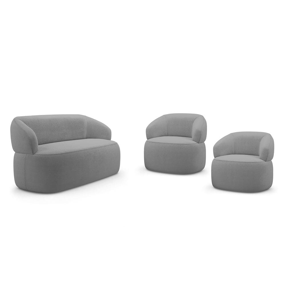 Kit 02 Poltronas Giratória e 01 Sofá Orgânico Glee 02 Lugares 140cm Bouclê Cinza - Abmaza