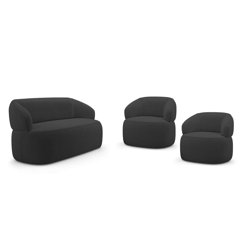 Kit 02 Poltronas Giratória e 01 Sofá Orgânico Glee 03 Lugares 170cm Bouclê Grafite - Abmaza