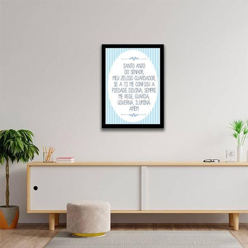 Quadro Oração Santo Anjo Do Senhor 24X18 Com Vidro - Preta