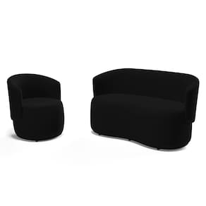 Kit Poltrona e Namoradeira Aisha Orgânica Suede Preto - Abmaza