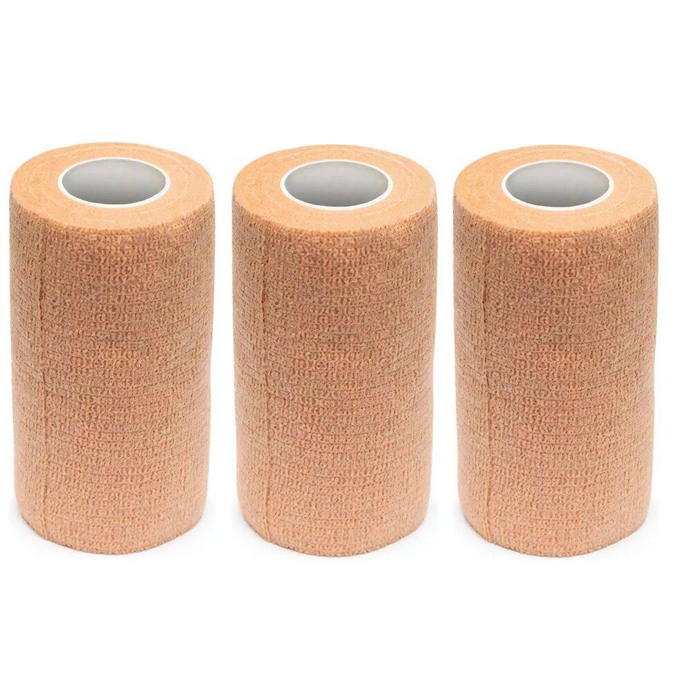 Kit 3 Bandagem Elástica Flexivel Autoaderente 10cmx4,5m Bege
