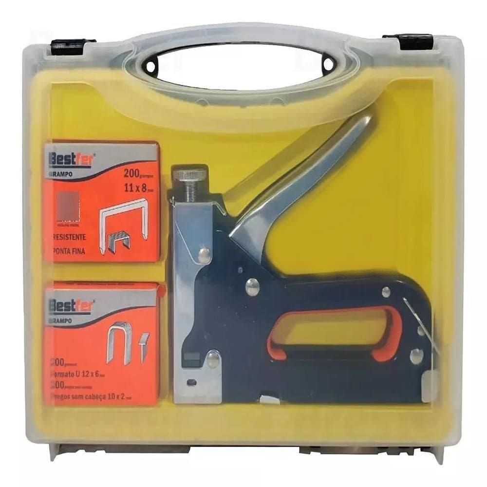 Kit Grampeador Pinador De Tapeceiro Maleta Kit Completo 4 A 14mm 300 Grampos Pregos Estofado Madeira