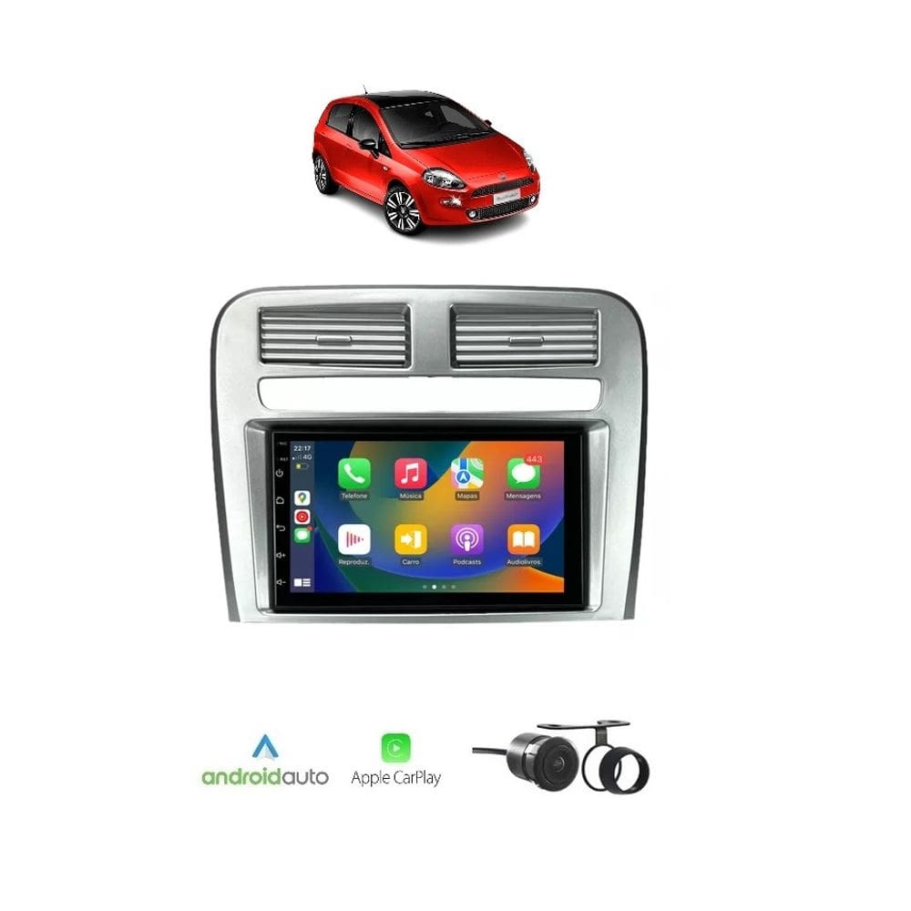 Kit Multimídia Punto 2008 / 2011 Mold Prata 7 Pol Carplay AndroidAuto USB FM BT - 708BR Roadstar