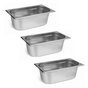 Kit 3 Cubas Gastronômica Inox Gn 1/3 150mm Sem Alça Prateada